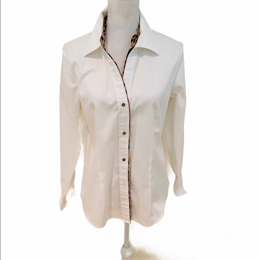 Calvin Klein white shirt animal print trim